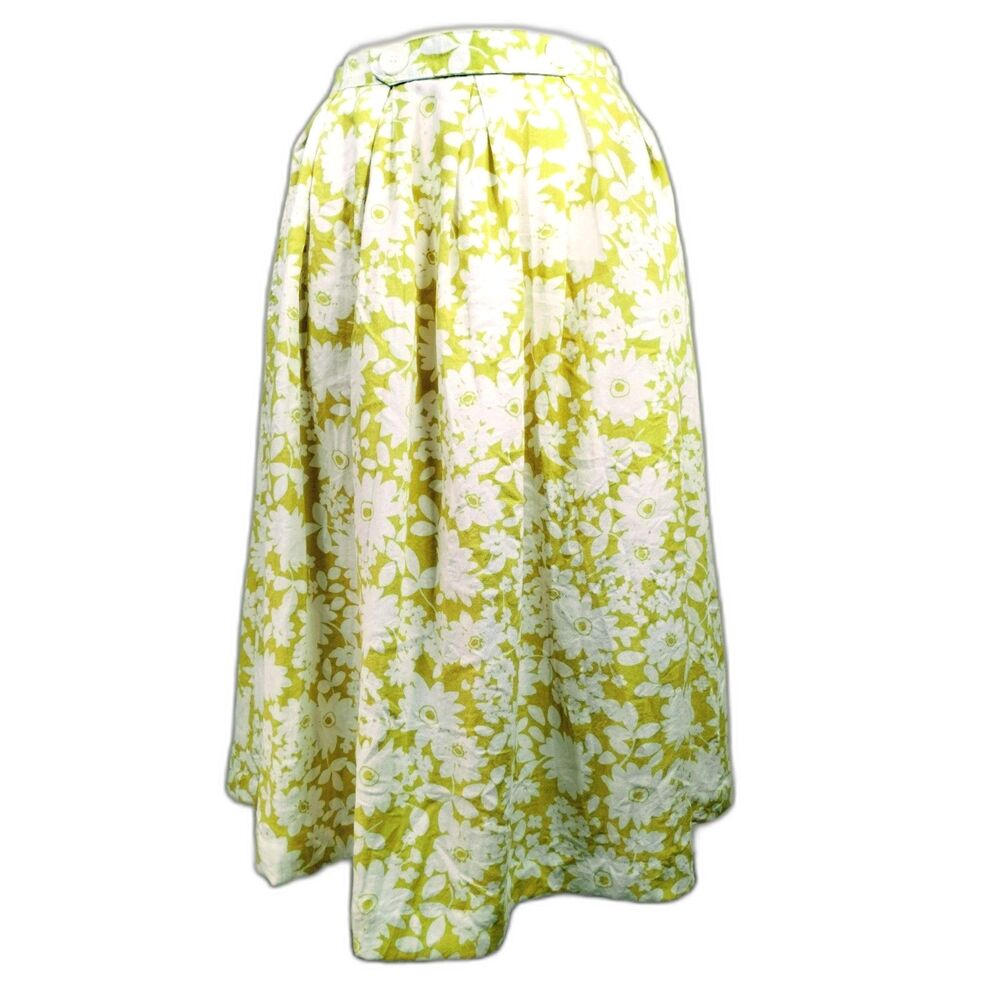 Anthropologie Skirt Floral Yellow White Flared Zipper Lined Cotton Blend Sz M
